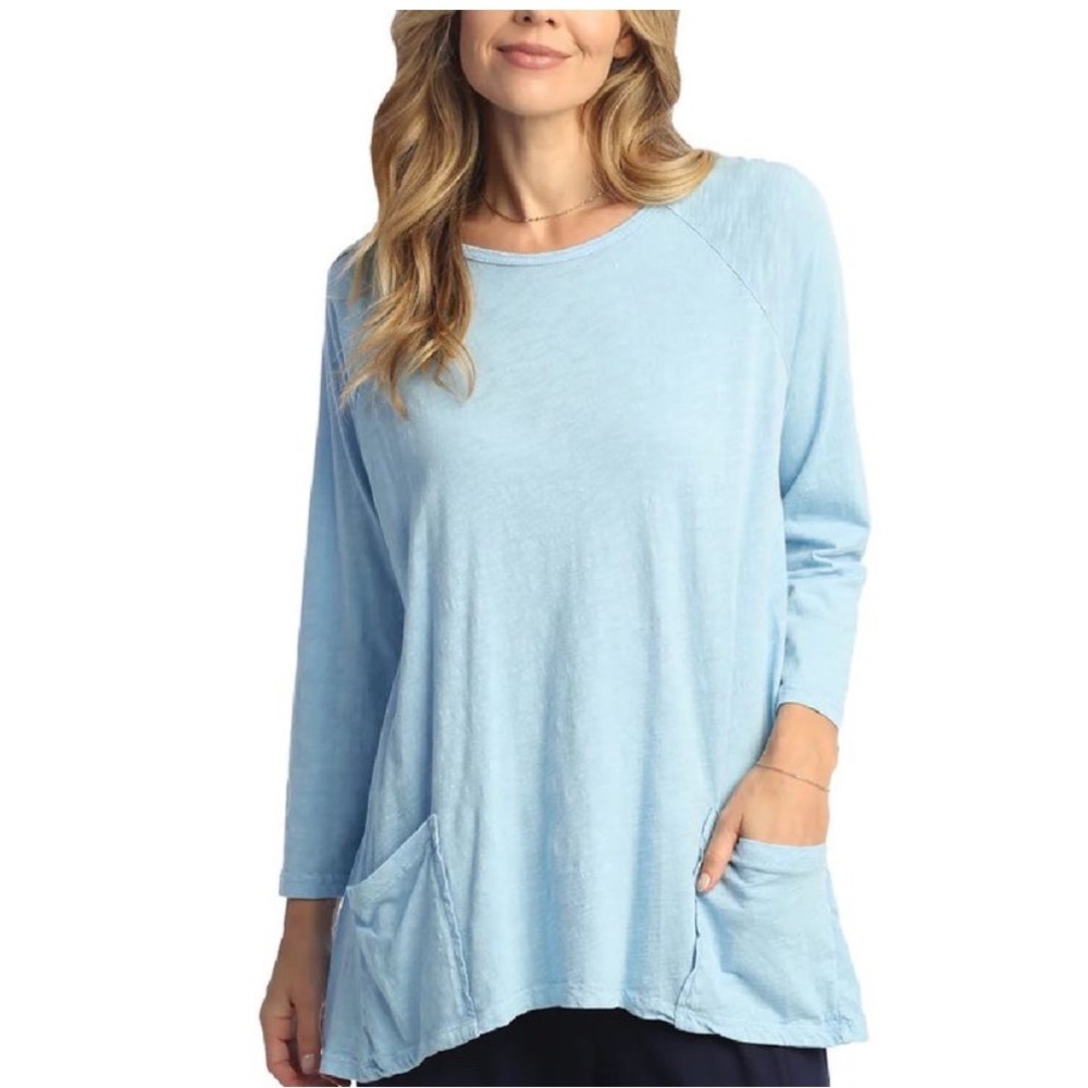 NEW Jess & Jane Tunic Top Women Medium Blue New Cotton Slub Knit Pockets